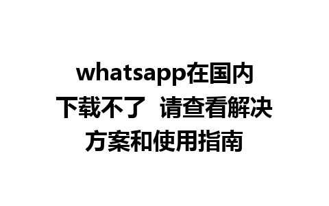 whatsapp在国内下载不了  请查看解决方案和使用指南