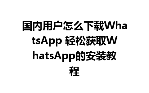 国内用户怎么下载WhatsApp 轻松获取WhatsApp的安装教程