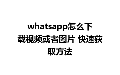 whatsapp怎么下载视频或者图片 快速获取方法