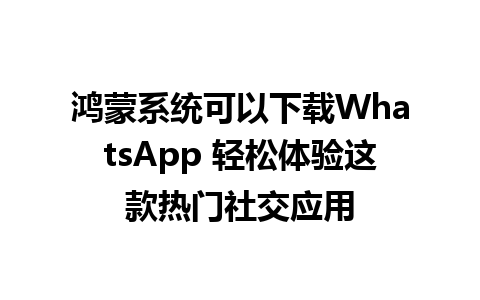 鸿蒙系统可以下载WhatsApp 轻松体验这款热门社交应用