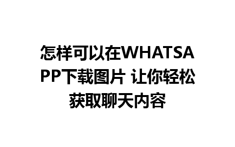 怎样可以在WHATSAPP下载图片 让你轻松获取聊天内容