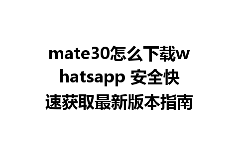 mate30怎么下载whatsapp 安全快速获取最新版本指南