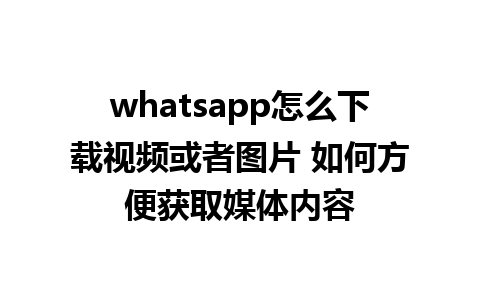 whatsapp怎么下载视频或者图片 如何方便获取媒体内容