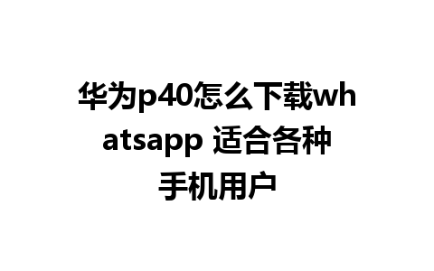 华为p40怎么下载whatsapp 适合各种手机用户