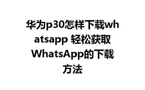 华为p30怎样下载whatsapp 轻松获取WhatsApp的下载方法