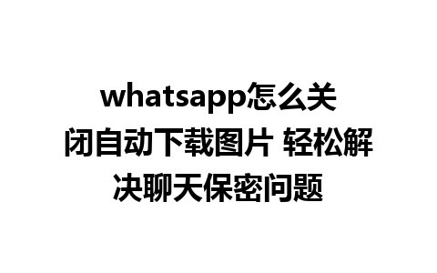 whatsapp怎么关闭自动下载图片 轻松解决聊天保密问题