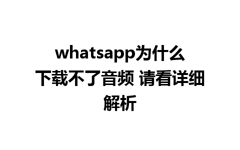 whatsapp为什么下载不了音频 请看详细解析