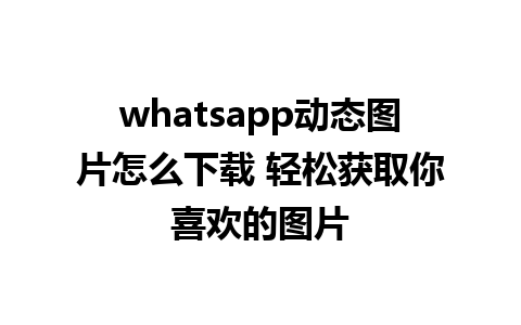 whatsapp动态图片怎么下载 轻松获取你喜欢的图片