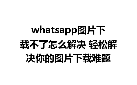 whatsapp图片下载不了怎么解决 轻松解决你的图片下载难题