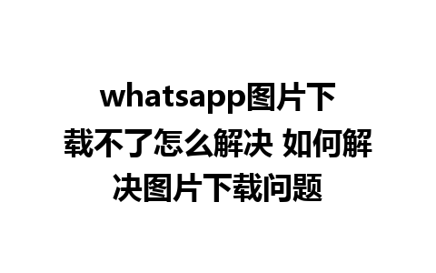 whatsapp图片下载不了怎么解决 如何解决图片下载问题