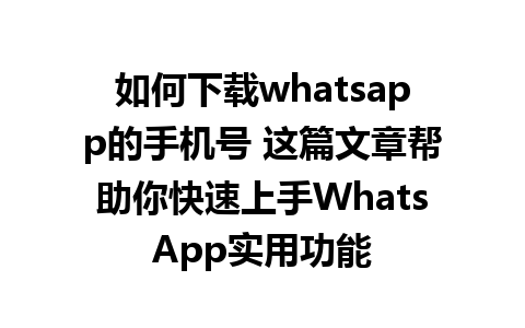 如何下载whatsapp的手机号 这篇文章帮助你快速上手WhatsApp实用功能