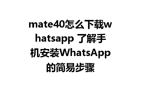 mate40怎么下载whatsapp 了解手机安装WhatsApp的简易步骤