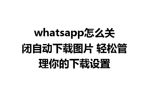 whatsapp怎么关闭自动下载图片 轻松管理你的下载设置