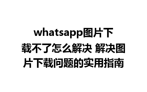 whatsapp图片下载不了怎么解决 解决图片下载问题的实用指南